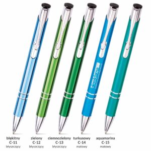 Cosmo długopisy z grawerem - dostępne kolory błękitny, zielony, ciemnozielony, turkusowy, aquamarina