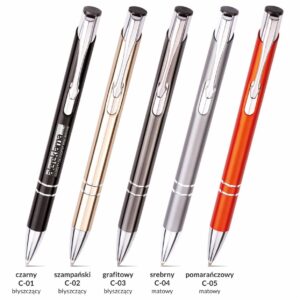Długopis Cosmo - dostępne kolory czarny, szampański, grafitowy, srebrny, pomarańczowy