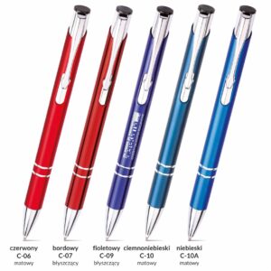 Cosmo długopisy metalowe - kolory czerwony, bordowy, fioletowy, ciemnoniebieski, niebieski